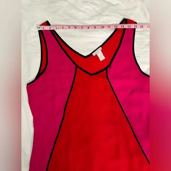 Vintage 90s Y2K Caché Colorblock Tank Top Red Pink Black Piping Women’s Size L - Picture 8 of 11